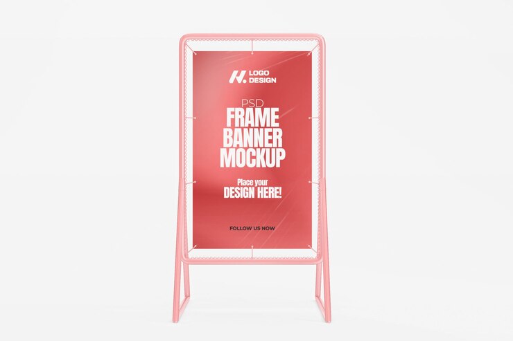 Mockup de banner de marco rosado renderizado en 3D para publicidad