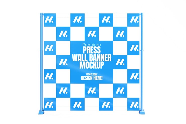 Mockup de banner de pared de prensa renderizado en 3D para la marca de eventos