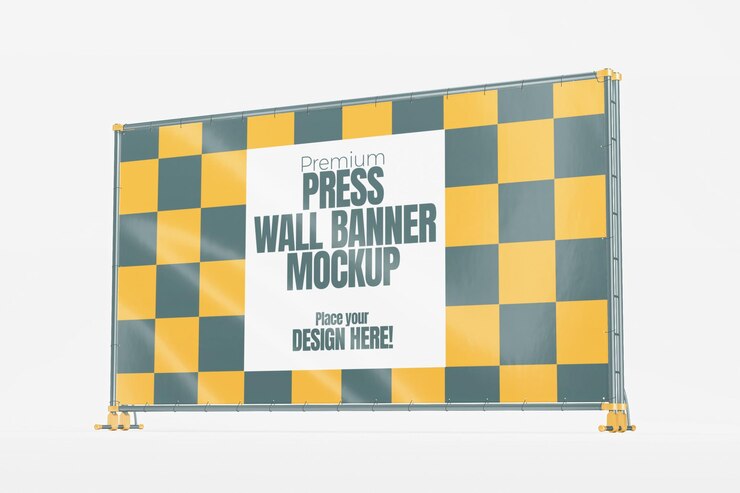 Mockup de banner de pared de prensa renderizado en 3D