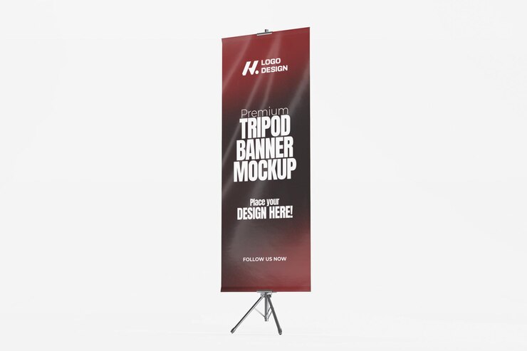 Mockup de banner de trípode renderizado en 3D para visualización y publicidad premium