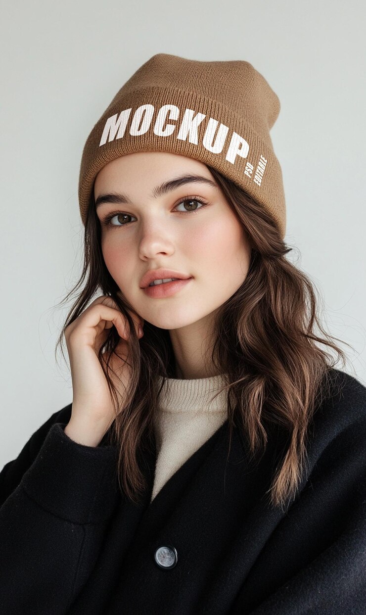 Mockup de Beanie marrón