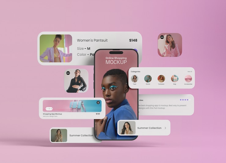 PSD mockup belanja online dengan smartphone