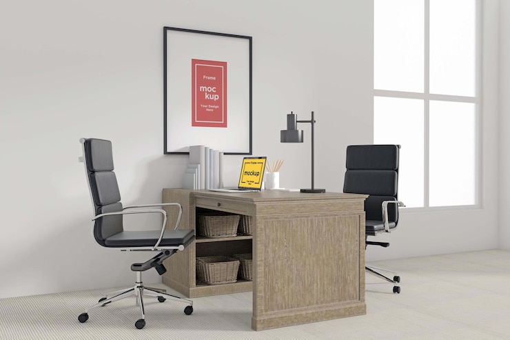 PSD mockup bingkai dan layar workstation