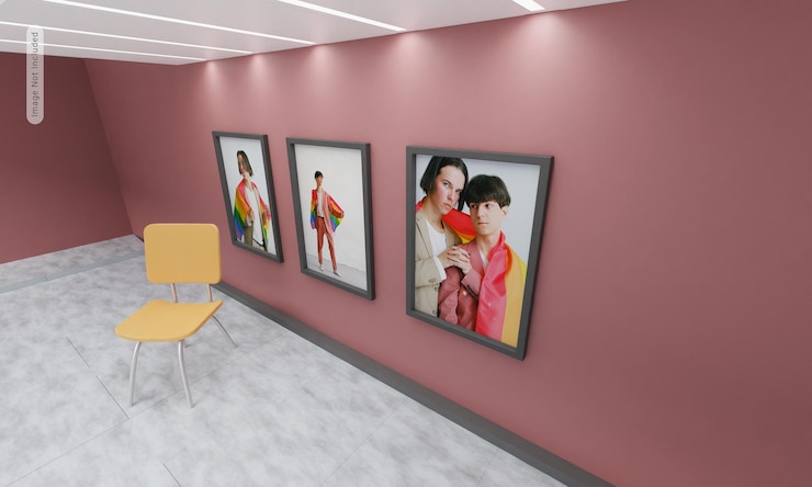 PSD mockup bingkai foto dalam ruangan