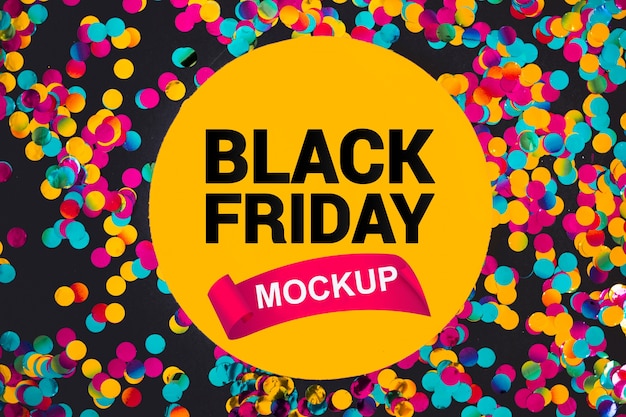 PSD mockup de black friday con confeti