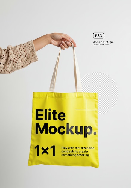 Mockup de la bolsa amarilla de Tote