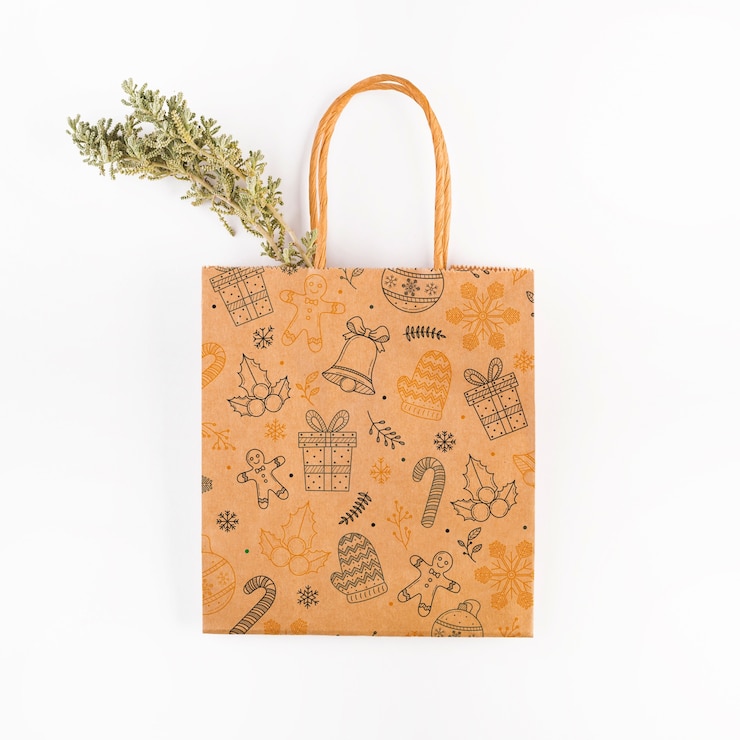 PSD mockup de bolsa de compras con concepto de navidad