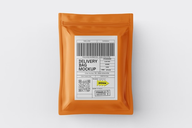 Mockup de bolsa de entrega de paquetes en el suelo