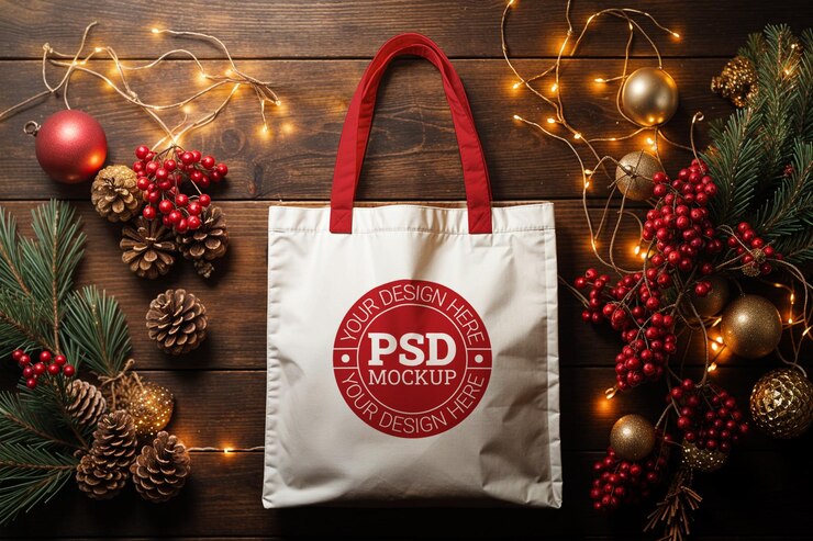 Mockup de una bolsa de lona festiva