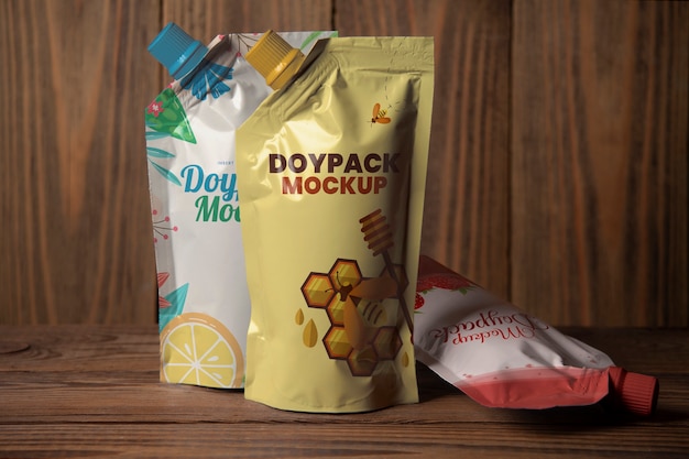 PSD mockup de bolsas de aluminio para bebidas