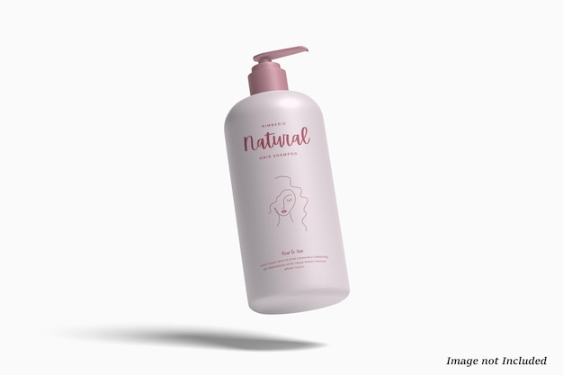 Mockup de botella de champú con bomba rosa y diseño minimalista