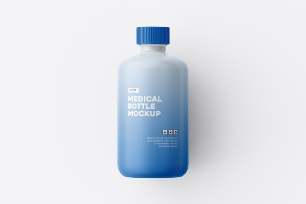Mockup de una botella de medicina de plástico colocada en la vista superior