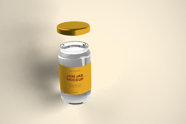 Mockup una botella de mermelada se sienta en una superficie blanca