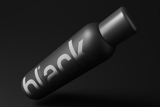 PSD mockup de una botella de plástico negra y alta