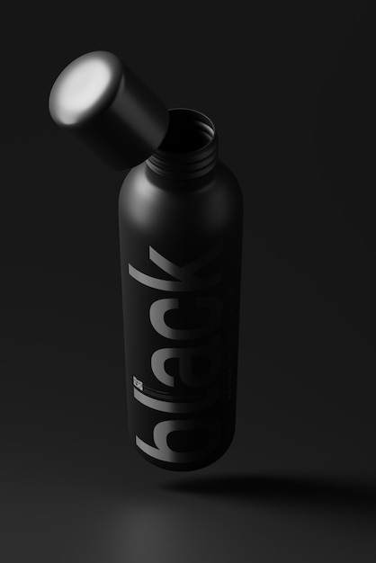 Mockup de una botella de plástico negra y alta