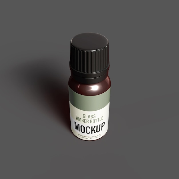 Mockup de botella de vidrio de ámbar vista superior Empaque de aceites esenciales