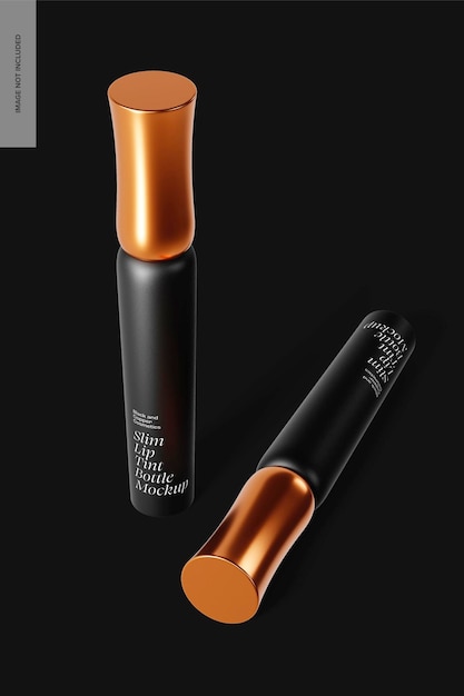 Mockup de botellas de tinte para labios delgados, de pie y caídas