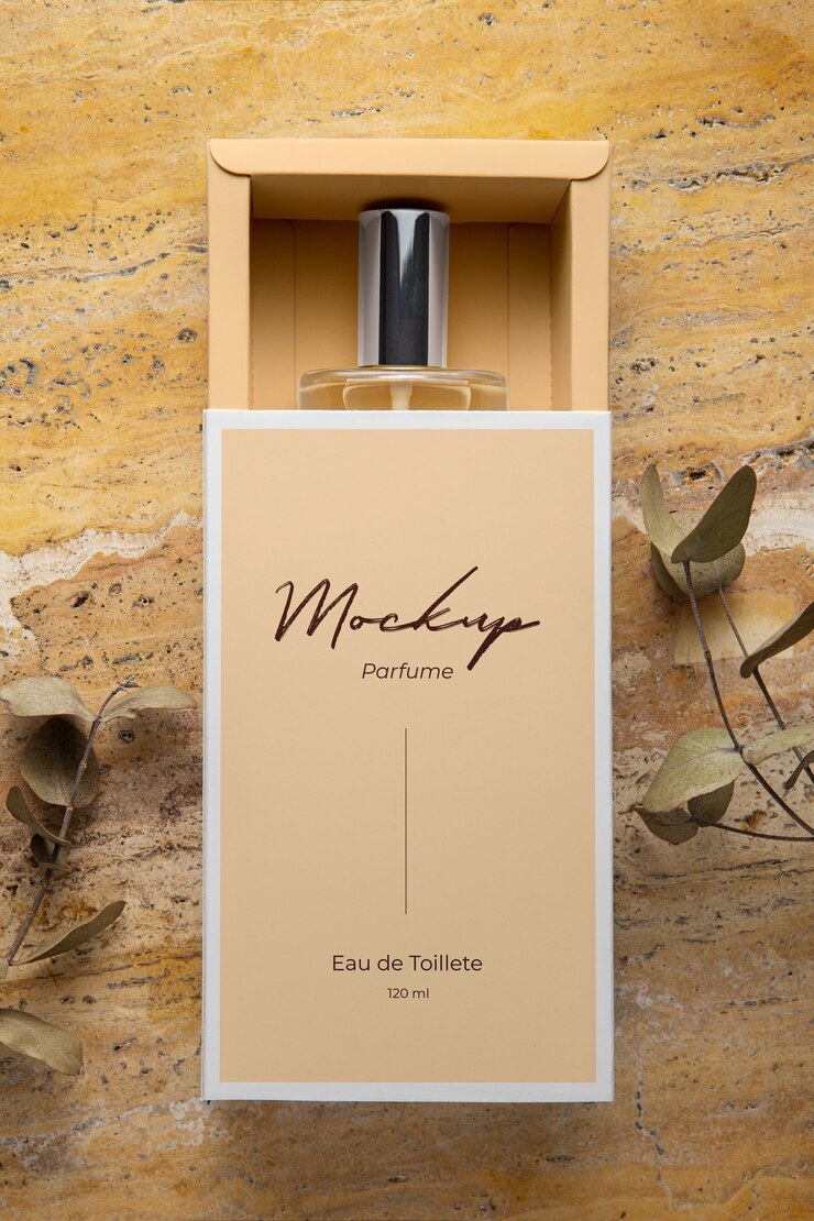 PSD mockup botol kaca parfum mewah dan elegan