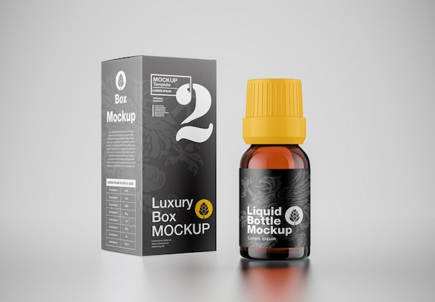 Mockup Botol Obat Kaca Amber Dengan Kotak
