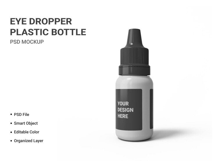 PSD mockup botol plastik pipet mata terisolasi