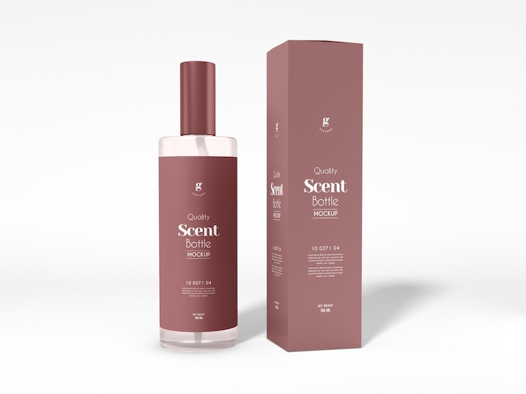 PSD mockup branding botol parfum mewah