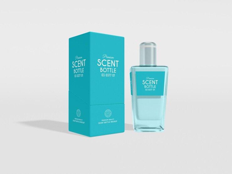 PSD mockup branding botol parfum mewah
