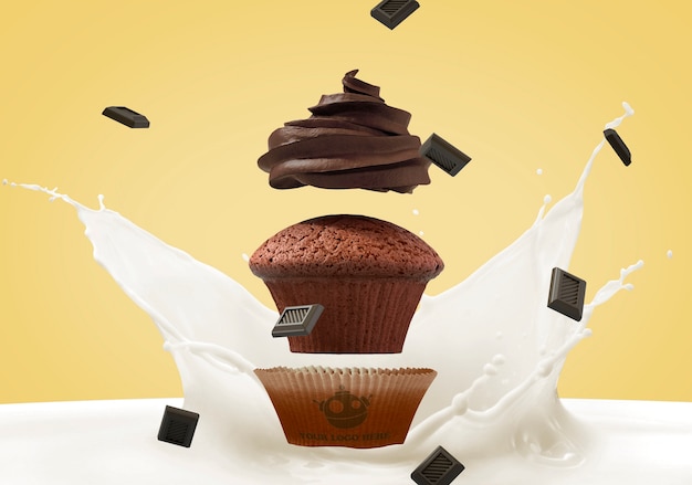 PSD mockup de branding con cupcake