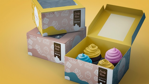 PSD mockup de branding con cupcakes