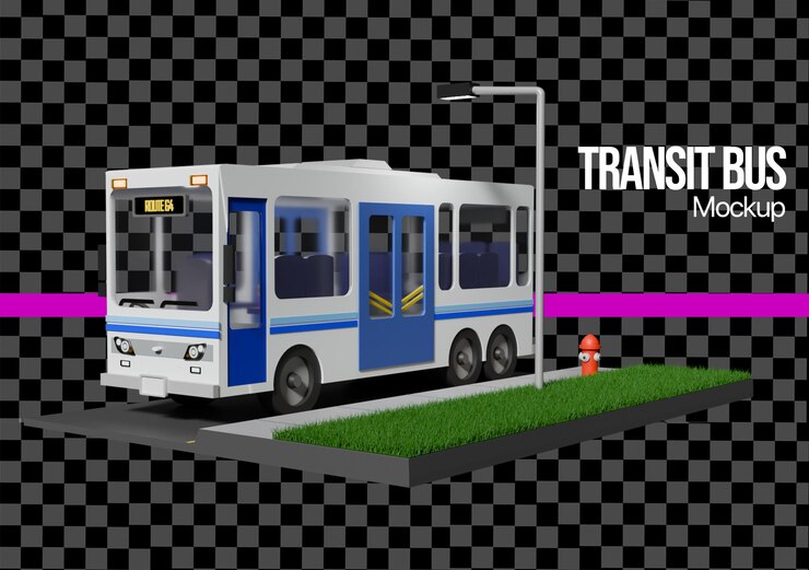PSD mockup bus transit kartun 3d