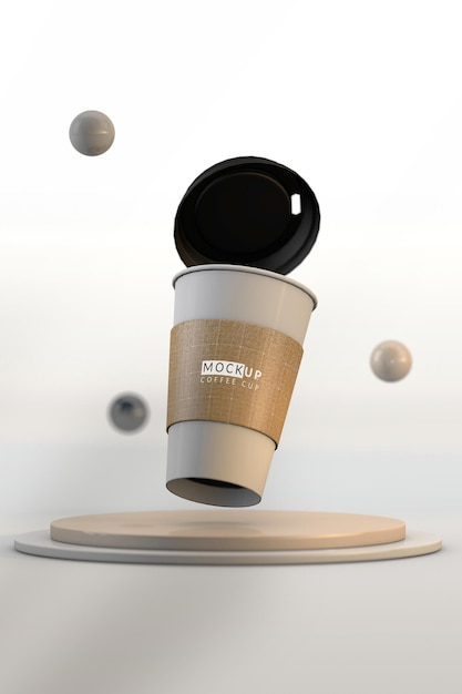 Mockup Caffee Cup Takeway, das ein Konzept für heiße Getränke schwimmt