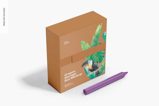 Mockup de Caja de Almacenamiento de Crayones, Perspectiva