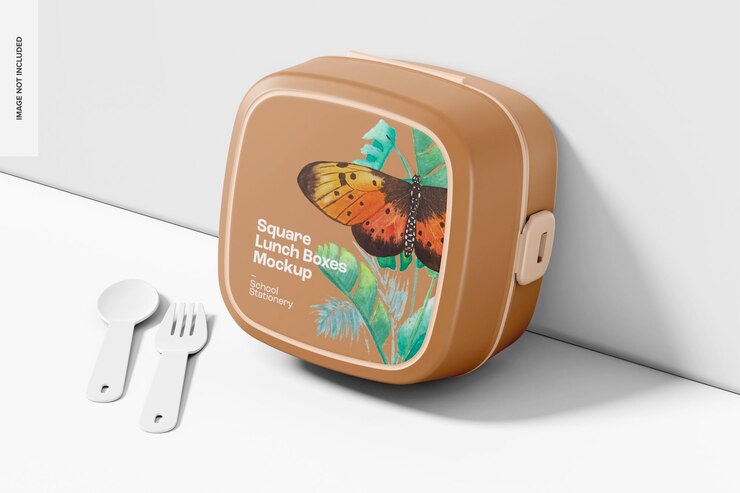 PSD mockup de caja de almuerzo cuadrada inclinada