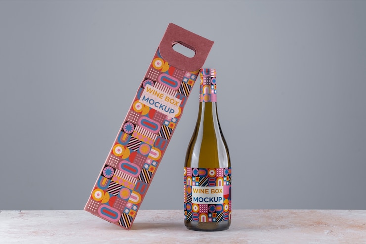 PSD mockup de caja de cartón para vino