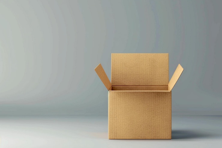 PSD mockup de caja de envío de cartón kraft marrón cerrado y abierto aislado sobre fondo blanco 3d