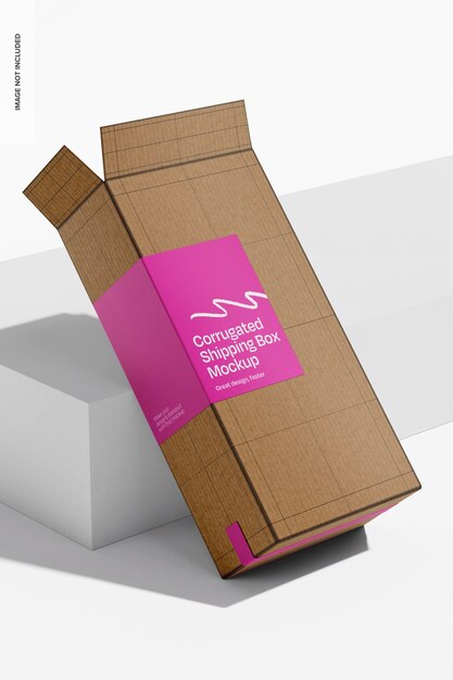 Mockup de caja de envío corrugada inclinada