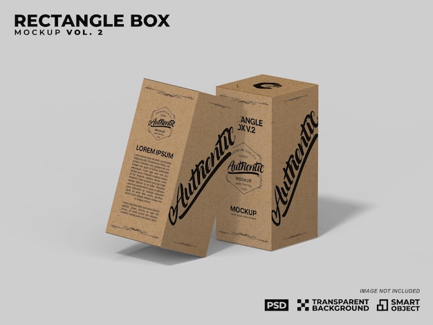 Mockup de caja Kraft de producto rectangular en 3D o Mockup PSD de caja alta cuadrada en blanco