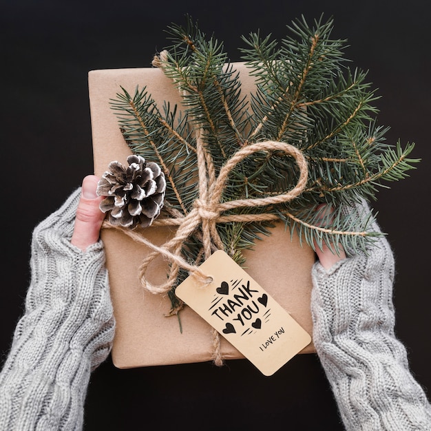 Mockup de caja de regalo con concepto de navidad