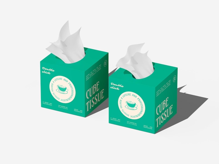 Mockup de la caja de tejido del cubo