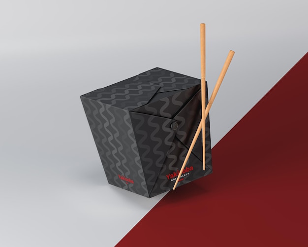 PSD mockup de caja para yakisoba con palillos