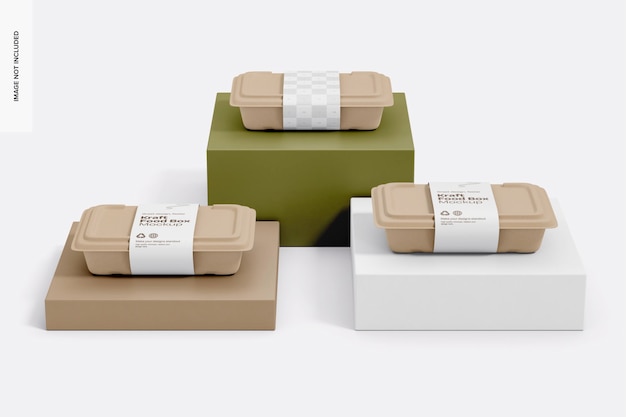 Mockup de cajas de alimentos rectangulares de Kraft vista delantera