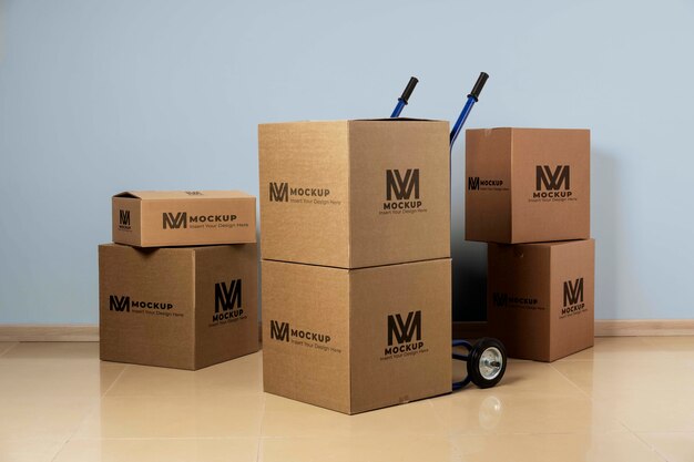 PSD mockup de cajas en carrito