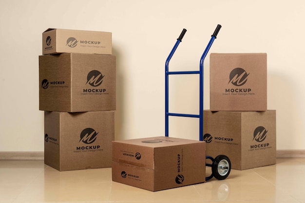 Mockup de cajas en carrito