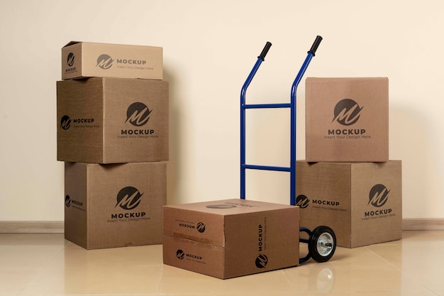 PSD mockup de cajas en carrito