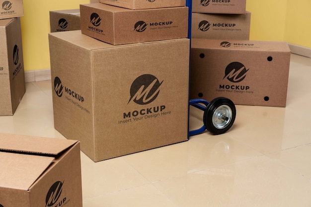 PSD mockup de cajas en carrito