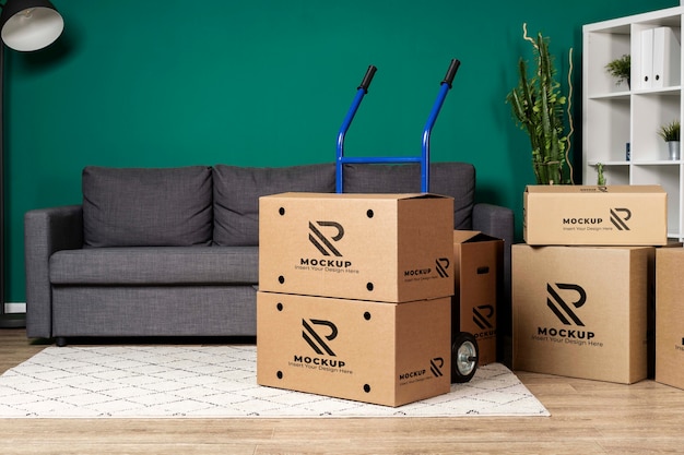 PSD mockup de cajas en carrito