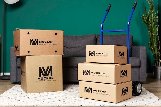 PSD mockup de cajas en carrito