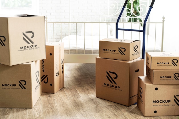 PSD mockup de cajas en carrito