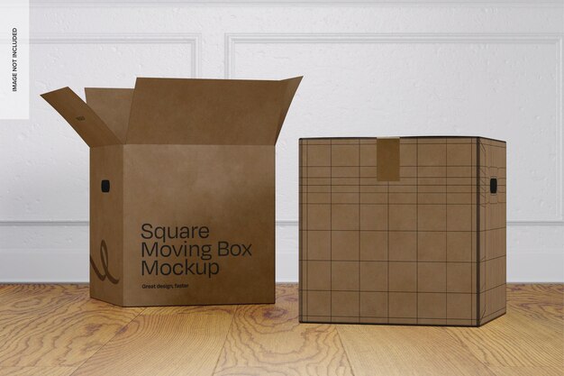 Mockup de las cajas de mudanzas kraft square vista delantera