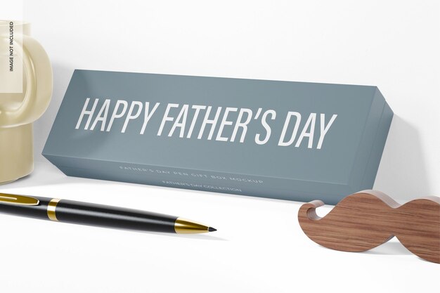 PSD mockup de cajas de regalo con bolígrafo para el día del padre, inclinado