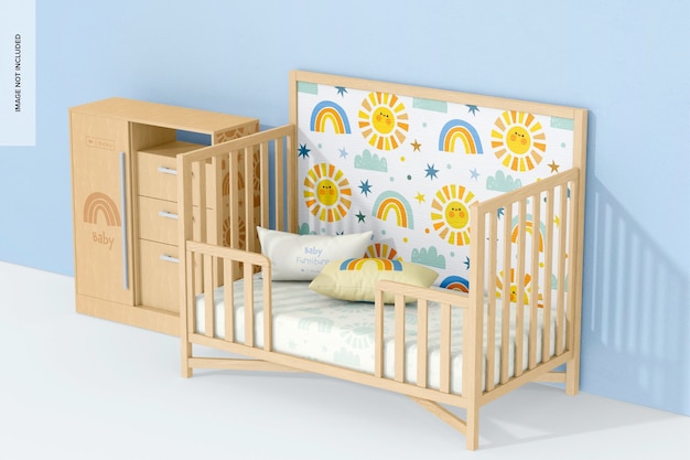 PSD mockup de cama para niños pequeños, perspectiva